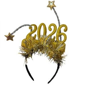 2026 Gold & Silver Star Ribbon Party Headband | New Year Hair Accessory